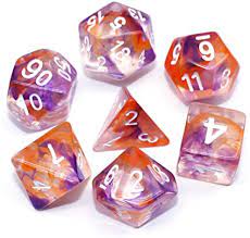 Dice Set - Orange, Clear & Purple Sale